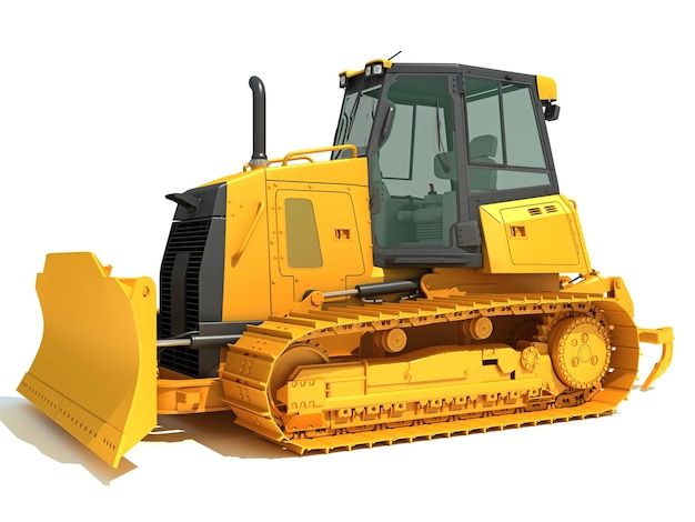 tracked dozer heavy construction machinery 3d rendering on white background