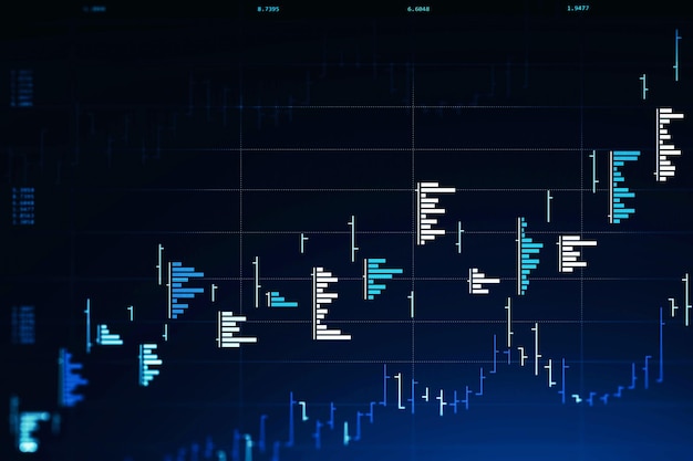 Trading and graph interface over dark blue