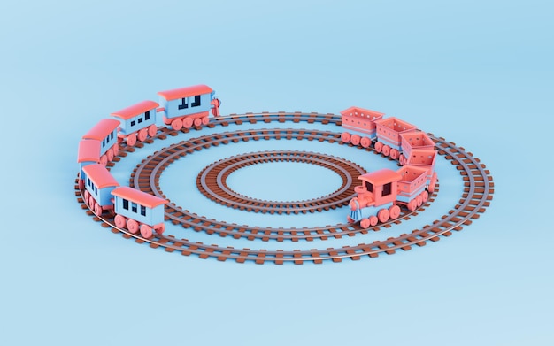 train and circular train track 3d rendering