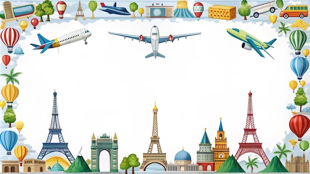 travel frame with landmarks and air vehicles