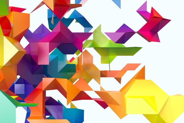 Triangular paper with creative shapes 3d rendering