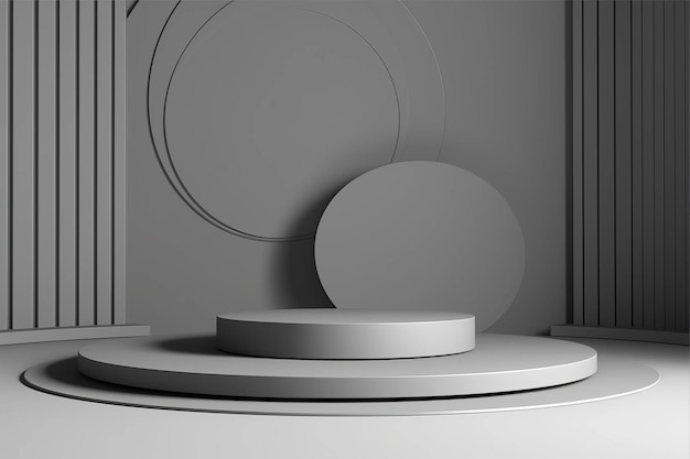 Triangular Silver Podiums in Abstract Grey Background