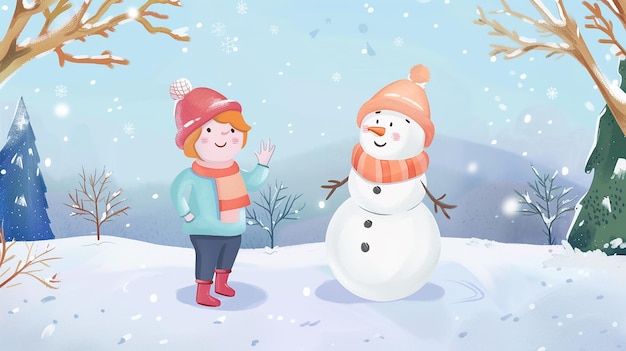 two little snowmen the girl and the boy in caps