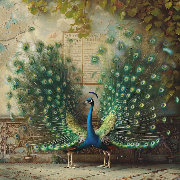 Two Peacocks Displaying Their Magnificent Tail Feathers
