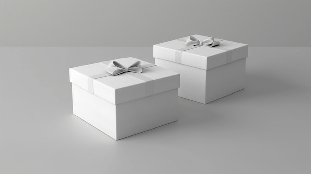 two white boxes with a bow on top of them