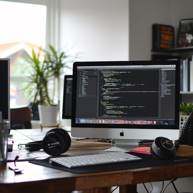 Udvikler, der koder en responsiv webside ved hjælp af HTML, CSS og JavaScript