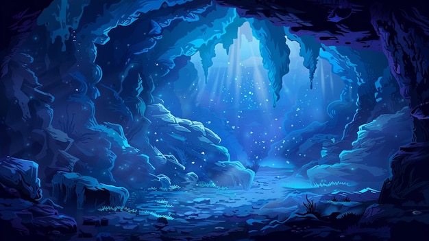 undersea mysterious caves clean illustration style