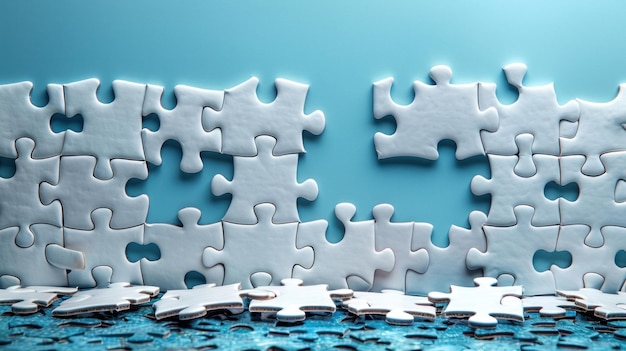 Unfinished White Jigsaw Puzzle on Blue Background