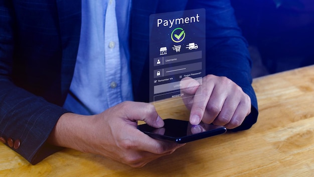 Using smartphone to online payment banking and online shopping financial transaction Digital online payment concept payment transfer