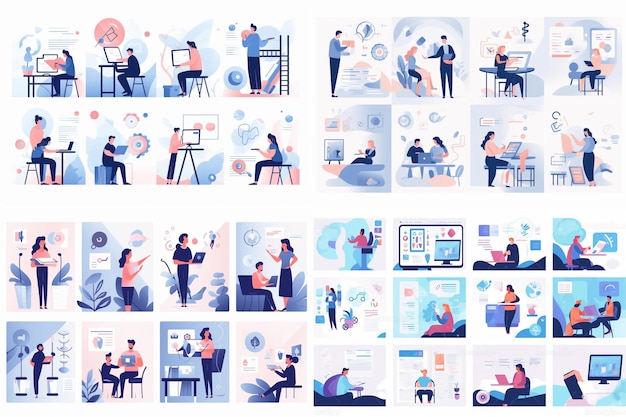 Utbildningswebbseminarium internetlektioner professionella personliga lärartjänstikoner set Webinar