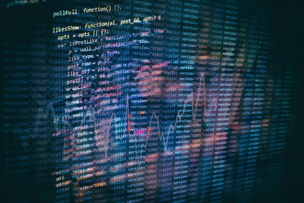 Utvecklares programmeringskod. Abstrakt datorskriptkod. Programmeringskodsskärm för programvaruutvecklare. Tid för programvaruprogrammering.