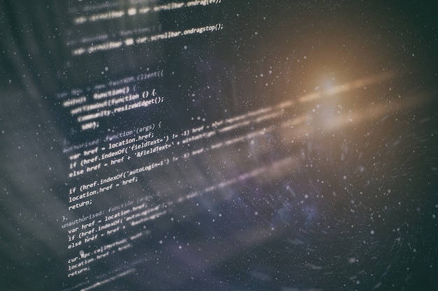Utvecklares programmeringskod. Abstrakt datorskriptkod. Programmeringskodsskärm för programvaruutvecklare. Tid för programvaruprogrammering.