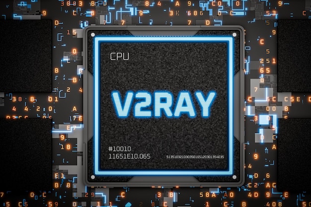 V2Ray tool is responsible for implementing network protocols and functions Freedom on the Internet Concept of bypassing censorship on Internet Replacement of VPN for accessing Internet 3d render