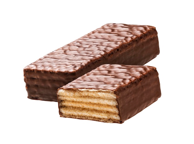 Vaffelchokoladebar isoleret på hvid baggrund