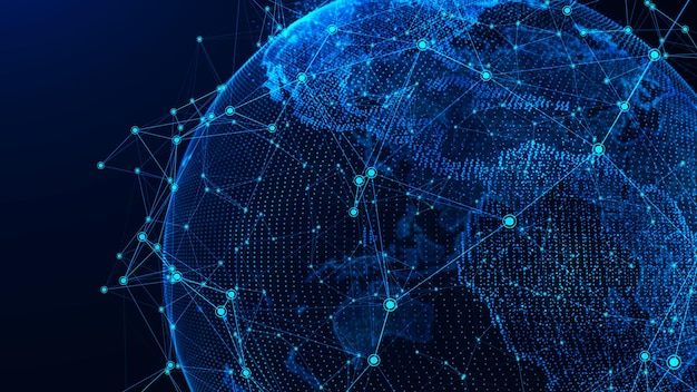 Våg av partiklar. Abstrakt bakgrund med en dynamisk våg. Big data. Vektorillustration