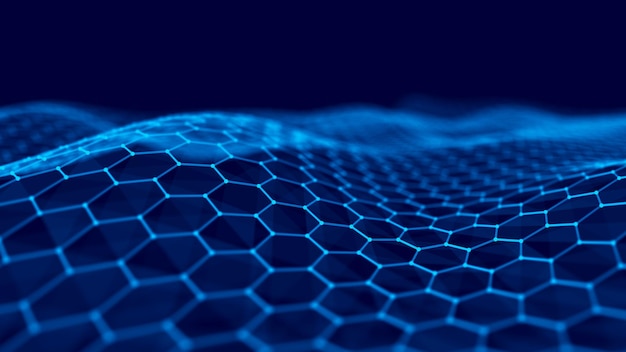 Våg av partiklar. Abstrakt bakgrund med en dynamisk våg. Big data. Vektorillustration
