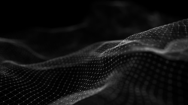 Våg av partiklar Abstrakt bakgrund med en dynamisk våg Stordata 3D-rendera