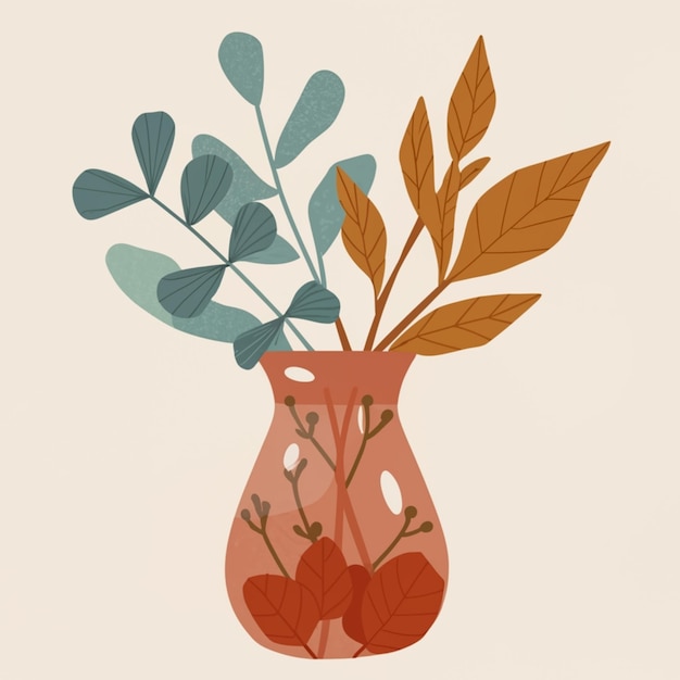 vase with branches and autumn leaves illustration