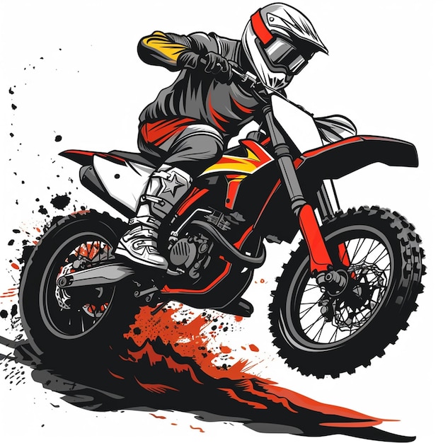 vector A motocross rider on a motorcycle in a red jacket tshirt design