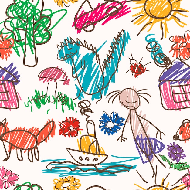 Vector seamless pattern Hand drawn cartoon style