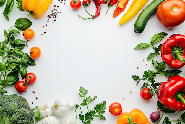 vegetables on a white background with a frame of vegetables
