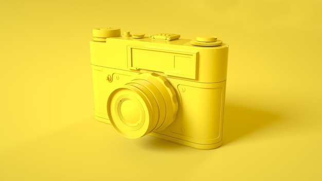 Vintage fotokamera på gul. 3d illustration.