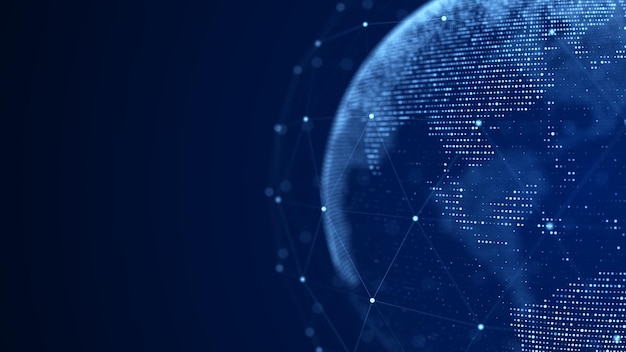 Virtual planet Earth with particles and lines Network connection big data Abstract technology background 3D rendering