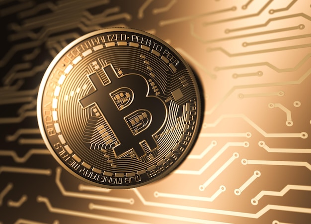 Virtuel Mønt Bitcoin Og Trykt Kredsløbskort 3D Illustration