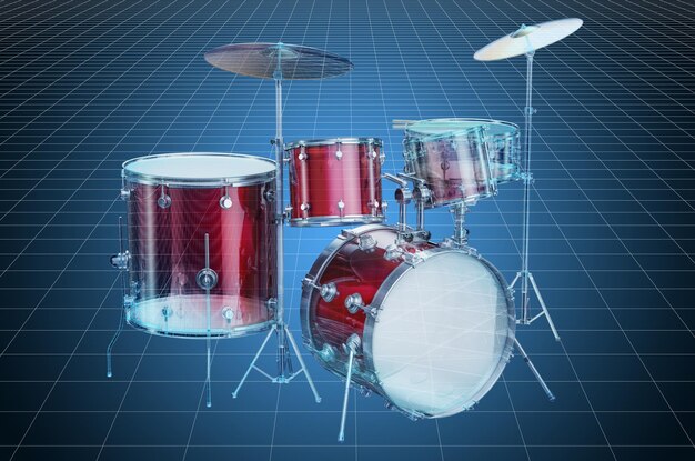 visualization 3d cad model of drum kit blueprint 3d rendering
