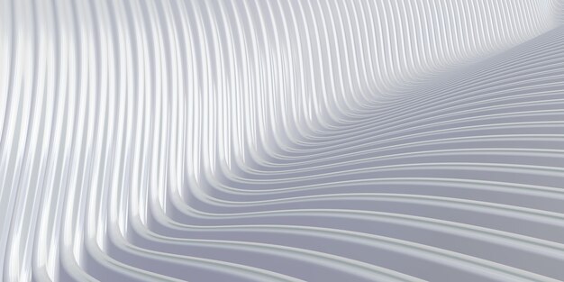 Vit kurva förvrängd form. Parallella linjer. Vit plaströrtextur. Modern abstrakt 3d