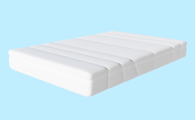 Vit madrass för bekväm sömn isolerad på blå bakgrund 3D-rendera illustration urklippsbana