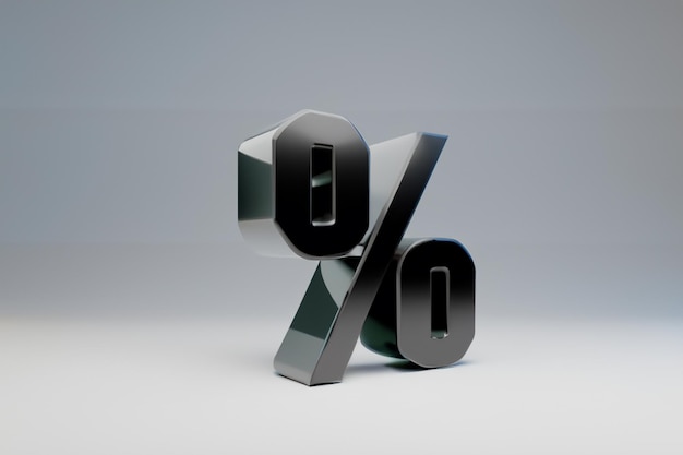 Volumetric glossy hot black percent icon isolated on white background