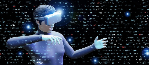 vr glasses vr headset binary code computer code metaverse computer virus 3d illustrations
