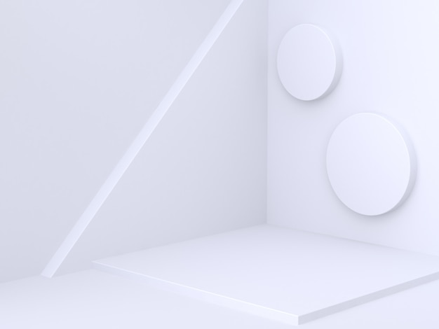 wall corner tilted geometric shape two circle abstract minimal white scene 3d rendering
