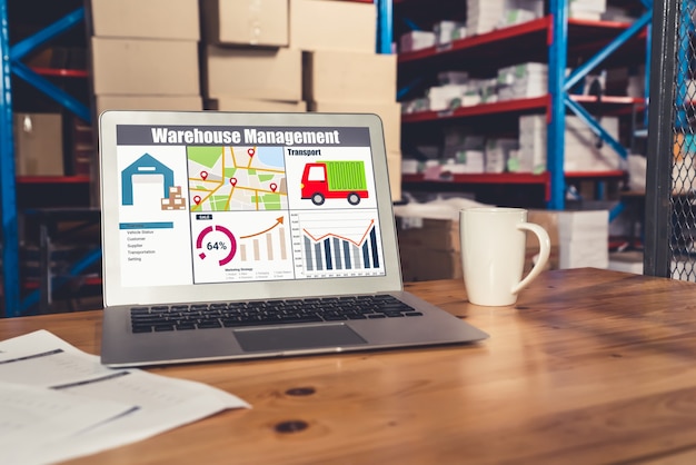 warehouse management software application in computer for real time monitoring