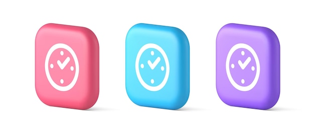 Watch time control button alarm clock deadline checking web app design 3d realistic icons