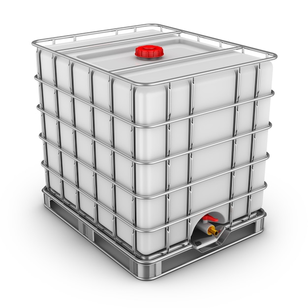Water tank with metal grill.
