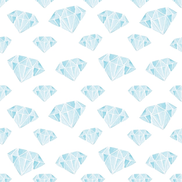 watercolor blue brilliants seamless pattern on white background