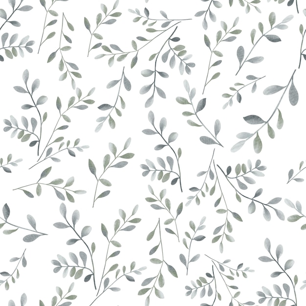 watercolor floral seamless pattern with delicate leaves in pastel green colors hand drawn botanical