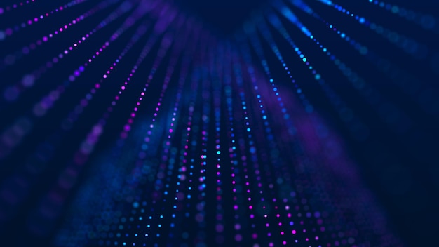 wave of musical sounds abstract background with interweaving of dots and lines 3d rendering