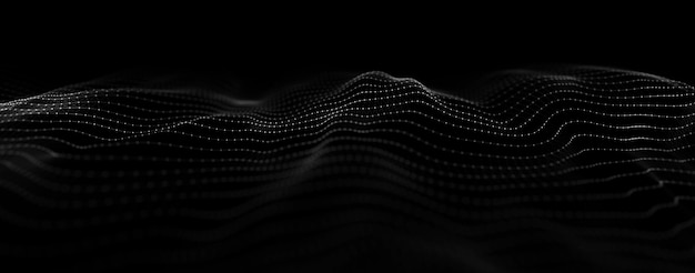 Wave of particles Abstract wave dots in dark background Big data Technology background Abstract music background Futuristic point wave 3d rendering Dynamic particles sound wave