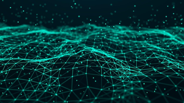 wave of particles futuristic blue dots background with a dynamic wave big data 3d rendering