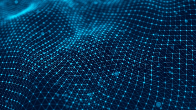 wave of particles futuristic blue dots background with a dynamic wave big data 3d rendering