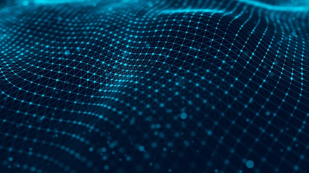 wave of particles futuristic blue dots background with a dynamic wave big data 3d rendering