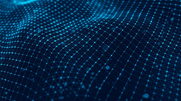 wave of particles futuristic blue dots background with a dynamic wave big data 3d rendering