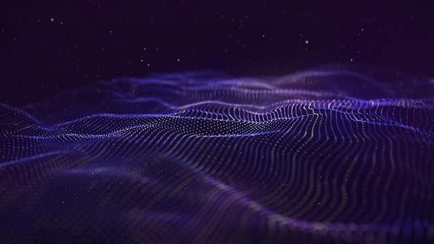 Wave of particles Futuristic blue dots background with a dynamic wave Big data 3d rendering