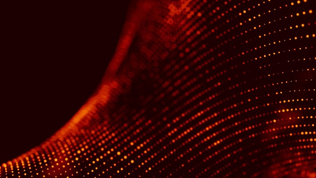 Wave of red particles Abstract fire background with a dynamic wave 3d rendering