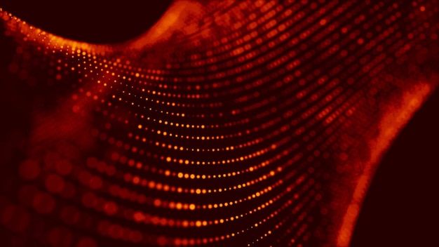 Wave of red particles Abstract fire background with a dynamic wave