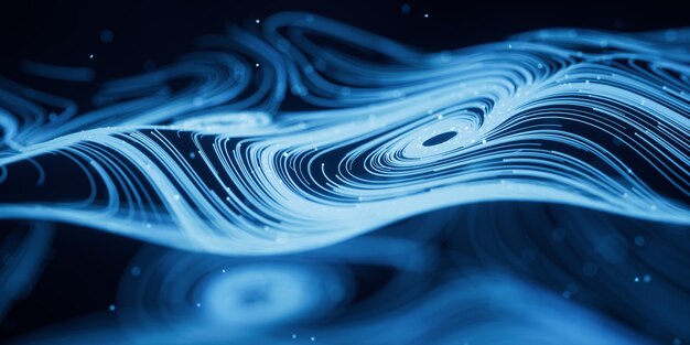 Wave particles lines with swirling pattern 3d rendering