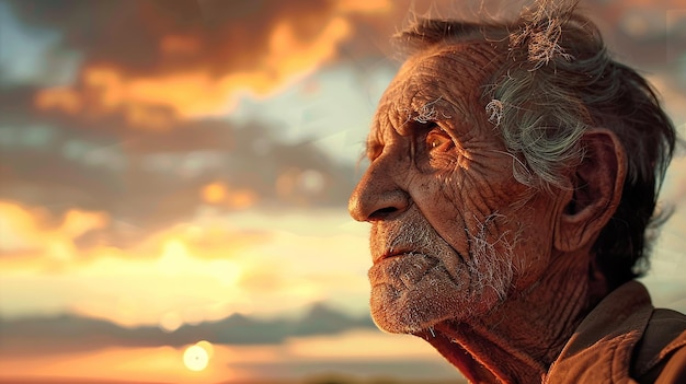 weathered elderly man with silver hair
